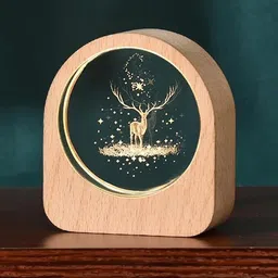 shopogenix Deer Model Crystal Ball with Wooden Frame,USB Powered Paperweight Crystal Ball Decorative Showpiece-8.5 cm image 5