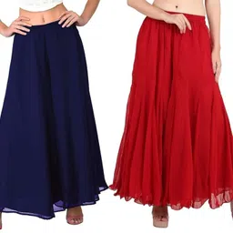 affleon Pack of 2 Women Flared Multicolor Georgette Trousers-picture-14