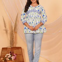 aaradhya Party Regular Sleeves Printed Women Blue Top image 2