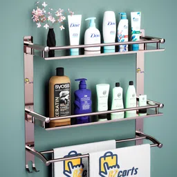 bzcarts SS304 Triple Layer Shelf | Bathroom Rack Shelf | Rust-Proof Bathroom Accessories Stainless Steel Wall Shelf-picture-42