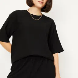max Women Printed Round Neck Polyester Black T-Shirt-picture-22
