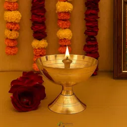 navyaksh Smooth Round Shape Diya for Pooja Room and Devotional Use WITH GANGAJALI Brass Table Diya image 4