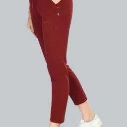 Women Solid Maroon Track Pants-image-9