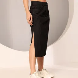 dolce crudo Women Solid Straight Black Skirt-picture-22