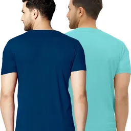 kajaru Pack of 2 Men Striped Round Neck Polyester Dark Blue, Blue T-Shirt image 2