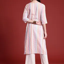 anouk Women Striped Pure Cotton Straight Kurta image 3