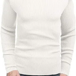 gulika Men Solid High Neck White Sweater-picture-18