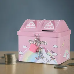 uprising store House Shape Unicorn Toys Printed Metal Coin Bank Toy For Kids (Pack Of 2) image 3