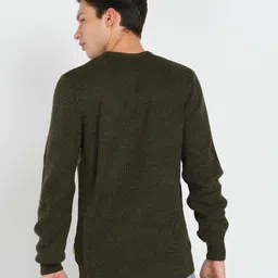 numero uno Men Striped Round Neck Dark Green Sweater image 4