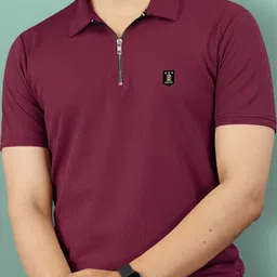 vebnor Men Solid Polo Neck Polyester Maroon T-Shirt image 1