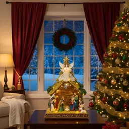 tachyon Resin Nativity Scene Crib with Light and Music Assembled 28 cm Pack of 1 image 4