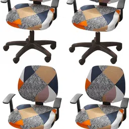 Polyester Snapdex Stretch Print Computer Office Chair Cover (Pack of 4) Polyester Snapdex Stretch Print Computer Office Chair Cover (Pack of 6) Sofa Fabric-image-32