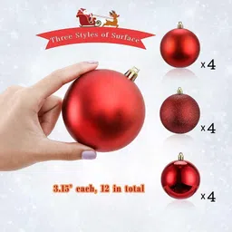 vital creation 12 PCS Red Christmas Balls Ornament, Decorative, Ornaments BaublesT30-XMAS Balls Pack of 1 image 4