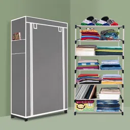 mezire Compact 6-Layer Wardrobe/Shoe Rack Foldable for Clothes, Home Organizer/Home PP Collapsible Wardrobe-picture-15