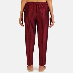 noori Women Regular Fit Maroon Polyester Trousers image 2