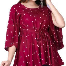 milax Party Slit Sleeves Printed Women Maroon Top-picture-25