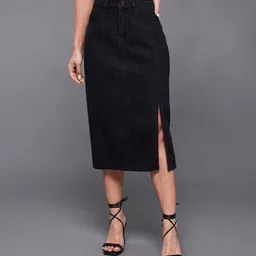miss chase Women Solid Straight Black Skirt-picture-14