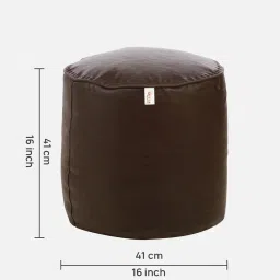 sattva Round Leatherette Pouffe With Beans in Brown Colour image 2