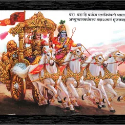 indianara Krishna & Arjun Gita Updesh Painting (4418BK) -Synthetic Frame, 10 x 13 Inch Digital Reprint 13 inch x 10.2 inch Painting-picture-10