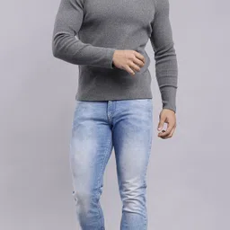 nuevosporta Men Solid High Neck Grey Sweater image 5
