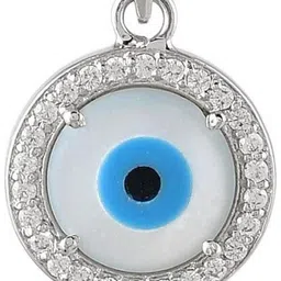 Femme Jam 925 Sterling Silver Mother of Pearls & Zirconia Round Evil Eye Pendant for Women Swarovski Crystal White Gold Pendant-image-4