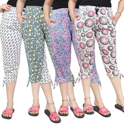 tvesa combo pack 4 womens cotton printed capri pyjama with pocket pack of 4 pcs. Women Multicolor Capri-picture-11