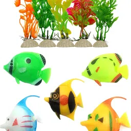 sky Aquarium Decoration combo kit for Artificial Colorful 5 Fish,5 Plants Tank Decor River Rock Planted Substrate-picture-23
