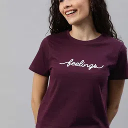 patche Women Typography Round Neck Pure Cotton Maroon T-Shirt-picture-18
