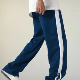 jump cuts Men Striped Dark Blue Track Pants image 3