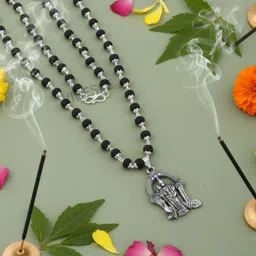 vibesle Karungali Malai With Lord Murugan Locket Silver Cap Mala For Meditaon Wood Necklace image 2