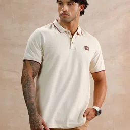 wrogn Men Solid Polo Neck Pure Cotton Beige T-Shirt-picture-19