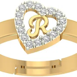 kanak jewels Heart Shaped Brass R Alphabet for Couples Lovers Heart Initial Letter Ring Brass Cubic Zirconia Gold Plated Ring image 2