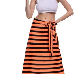 body figure Women Striped Wrap Around Multicolor Skirt-picture-10
