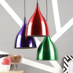Multicolour Metal 3 Light Cluster Hanging Lamp By Foziq image 2