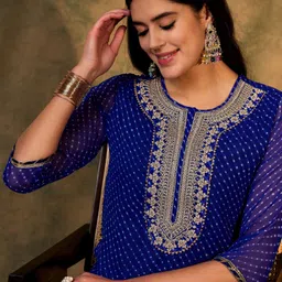 indo era Women Printed Georgette Straight Kurta image 1