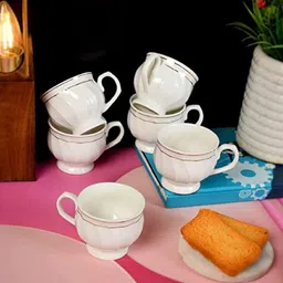 kva Pack of 6 Ceramic Bone China Tea Cup Coffee Cup - 6 Pieces, White, 120 ml image 2