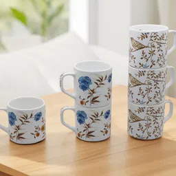 laghima jadon Pack of 6 Ceramic Tea/Coffee Cup Sparrow Bird Brown Leafs Crafting Round Shape Cups 200ML-picture-18