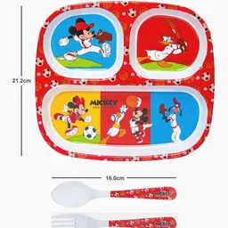 servewell Pack of 3 Melamin Rectangle Kids Set (Plate, Fork & Spoon) Mickey Dinner Set image 3