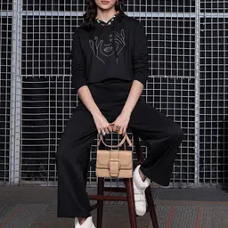 sassafras Women Solid Black Track Pants image 3