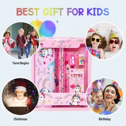 neel Unicorn Pencil Box Unicorn School Stationery Kit combo 8-IN-1 Gift Set 2 Pencils Unicorn Metal Pencil Box/Sharpener/Eraser/ Scale/Crayon Birthday Gift for Girls Art Plastic Pencil Box image 5