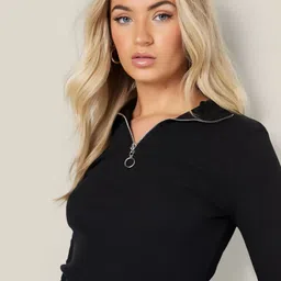 navyankaa Casual Regular Sleeves Solid Women Black Top image 1