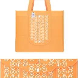 heart home Pack of 4 Smile Print Foldable Grocery/Shopping Bags For Women | Orange Pack of 4 Grocery Bags-picture-11