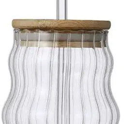 jay ramdev seller Ribbed Glassware for Juice Beverage with Lids and Straws Glass Tumbler image 1