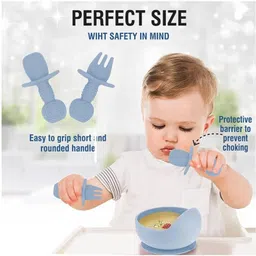 peeper Silicone Baby Feeding Set, Complete 8-Piece Baby Led Weaning Set -Sky Blue - Silicone image 4