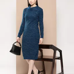 chemistry Women High Low Dark Blue, White Midi/Calf Length Dress image 4