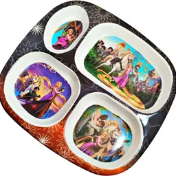plateorzo Kids Melamine 4 sectioned Partition Plate with Attractive Kids design Sectioned Plate image 3