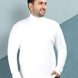 chkokko Men Solid High Neck Polycotton White T-Shirt image 1
