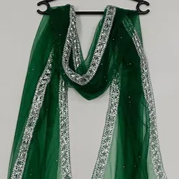 hettara Net Embellished Dark Green Women Dupatta image 2
