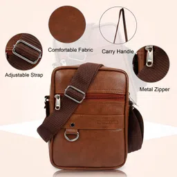 deoxo Tan Men Sling Bag Mini Cube Sling Bag for Men Cross body Mobile Side Bags Travel Chest Bags image 3