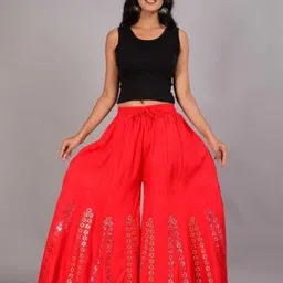 al-hudooms Women Regular Fit Red Viscose Rayon Trousers image 2